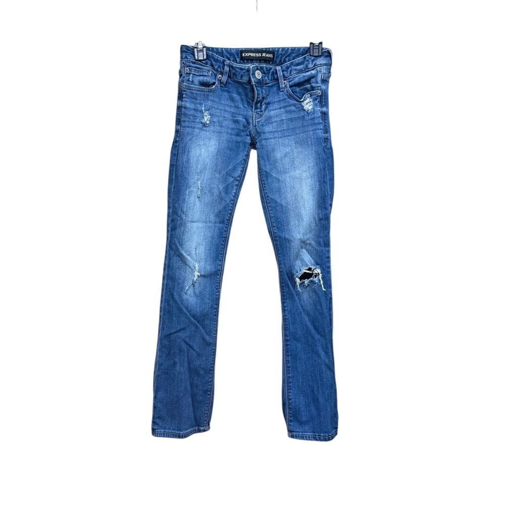 Express Blue Denim Distressed Skinny Jeans GUC Sz 0 Short